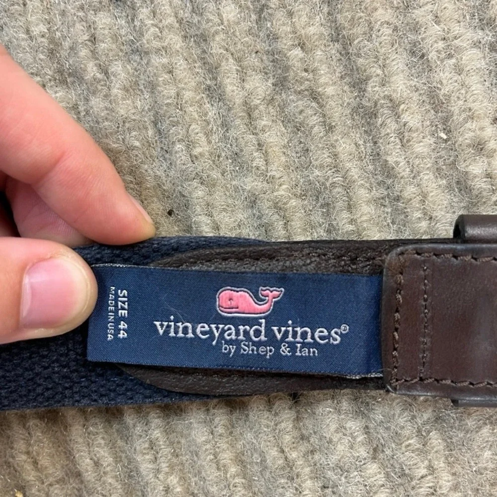Vineyard Vines Mens Golf Bag Canvas Club Belt Navy Brown Leather Brass Size 44
